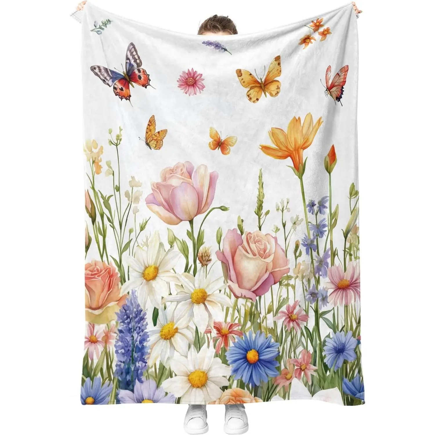Butterfly Floral Soft Flannel Blanket - Wrinkle-Resistant, Lint-Free, Multi-Size (Incl. 30x40 in, 50x60 in) All-Seasons Throw, Cozy Couch Bed Decor, Ideal Valentine’s & Father’s Day Gift Option