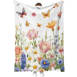 Colorful Floral Butterfly Soft Flannel Blanket, Multi-Size Cozy Spring Throw, Perfect 2026 Valentine’s Day Super Bowl & Birthday Friendship Gift for Women Girls Wife Mom Sister Daughter Kids, Great for Couch Bed Home Decor