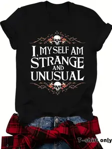 Women's Skull & Floral Print Round Neck Tee, Fashion Casual Crew Neck T-Shirt for Daily Holiday Vacation Outdoor Wear, Ladies Clothes for Summer, Top, Womenswear