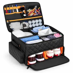 Golf Trunk Organizer Waterproof Car Golf Storage Bag with Shoe Compartments, 2 Layer Golf Car Locker for Golf Accessories, Golf Gifts for Men/Women, Keep Trunk Organized