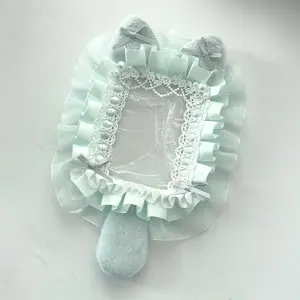 Adorable Plush Tail Mint Photo Card Holder, with Chain for Backpack, DIY Anime Fan Decor, Loli Lolita Collectible Card Case