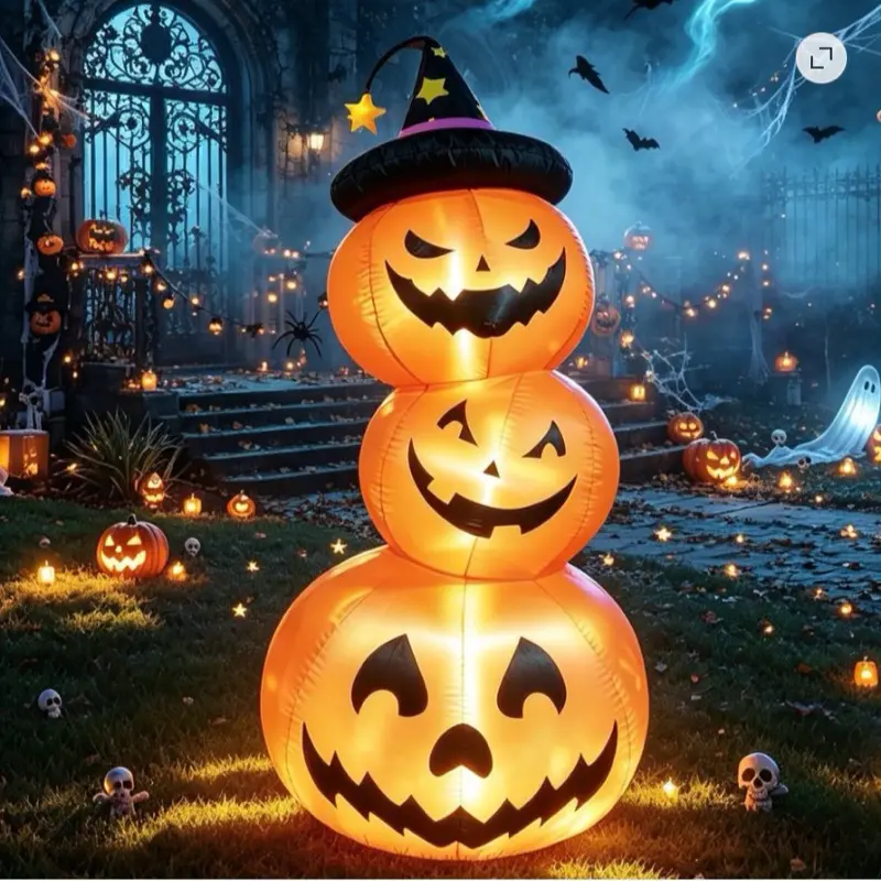 6FT Halloween Inflatable Pumpkin Stack with LED Lights, 3 Jack O Lantern Blow Up