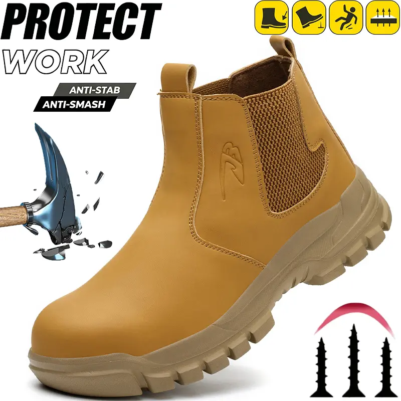 Anti-Smash & Puncture-Proof Lightweight Safety Shoes Men's Comfort Steel Toe Protective Work Shoes Water Resistant Impact-Resistant Work Boots for Outdoor & Warehouse
