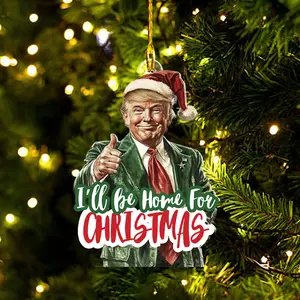 Trump I’ll Be Home For Christmas Ornament, Funny Christmas Santa Claus Trump 2024 Ornament, Christmas Tree, Xmas Gift