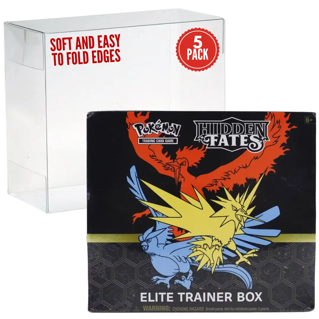 Pokemon Elite Trainer Box Protector Storage- Soft and Easy to Fold Edges, 5 Pack, Hidden Fates Design, Trading Card Game