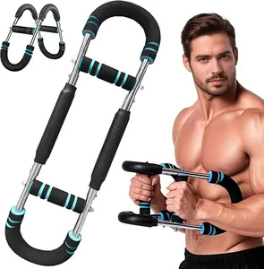 90-120LBS Arm Trainer for Men - Full Upper Body Exercise Equipment with High Strength Metal Spring & Anti-Slip Foam Handles - Portable & Detachable Home Gym Workout Bar for Chest, Arms, Biceps, Abs, Shoulders, Back Exercises non-slip grip