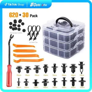 620 PCS Bumper Retainer Clips Kit -  Auto Body Fasteners with Expanding Screws, Car Daily Repair Replacement Accessories, Nylon Ties Tool, Auto Push Pin Rivets Set, Door Trim Panel Fender Clips for GM Ford Toyota Honda Chrysler, Back to School