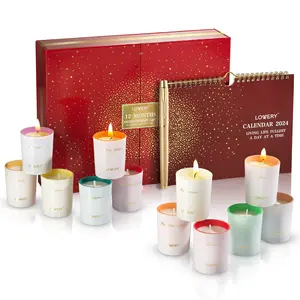 LOVERY Advent Calendar Candle Gift Set - 12pc Aromatherapy Scented Candles, Pen & Calendar Decor Christmas Box Cozy