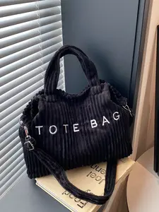 Women's Vintage Corduroy Tote Bag, Large Capacity Woven Handbag for Fall Winter, Casual Commuter Crossbody Bag for Daily Use and Travel, Crossbody Messenger Bag, Casual Handbag Satchel