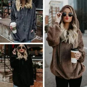 Autumn and winter plush women's long-sleeve hooded loose sweatshirt and fleece jacket with elegant style
