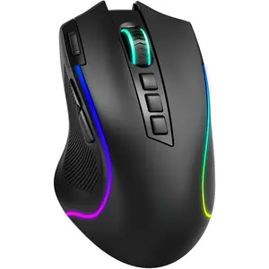 Gaming , Tri-Modes //Wired Rechargeable RGB Gamer  with 2 Side Buttons, Rapid Fire Key, 8000 DPI, 6 Backlit Modes, 9 Programmable Buttons Macro