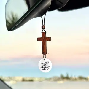 Bible Verse Car Rearview Mirror Cross Pendant, Christian Car Accessories, Inspirational Cross Hanging Decoration, Bible Quote Charm, Boujee Car Accessories