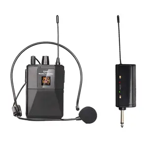 UHF Wireless Headset Microphone with LED Display Bodypack Rechargeable Lavalier Mic for Teaching Live Performance Audio Transmitter Receiver Smartphone Lavalier