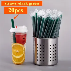 Deep green and transparent large straw - ultra wide food grade PP material straw, beverage straw, large straw, milk tea straw, used for milk tea and cocktails - outdoor party supplies | individually packaged