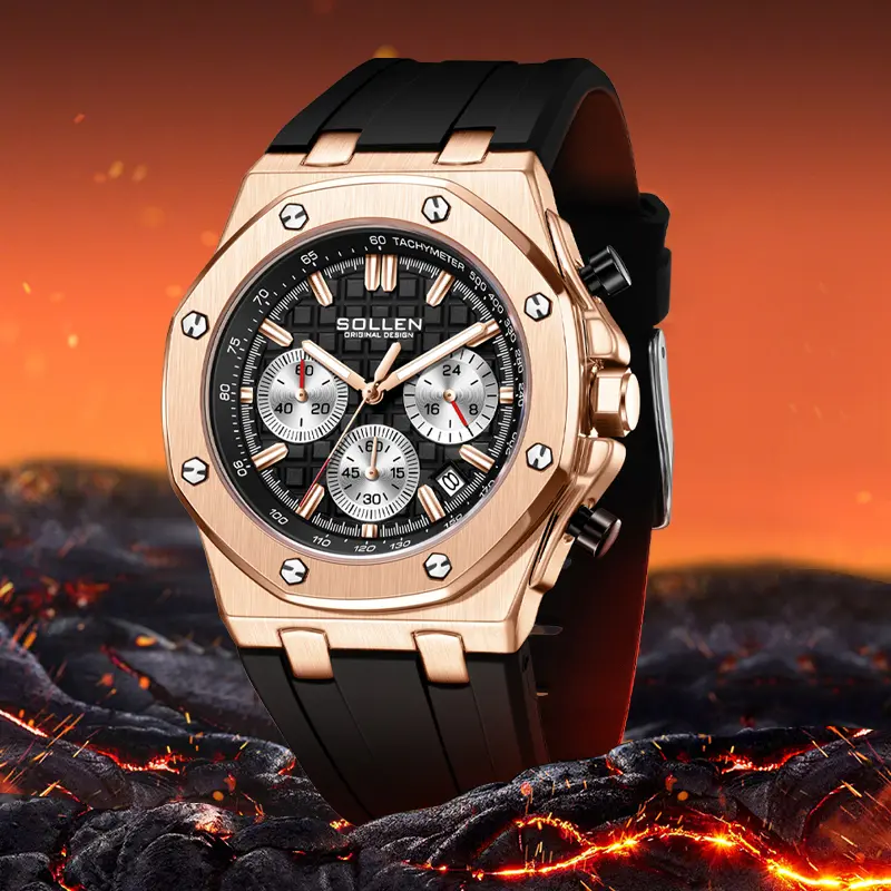 【SOLLEN 】Mens Sports Watch Multifunction Calendar Waterproof Casual Dress Watch for Boyfriend Husband 712 mechanical