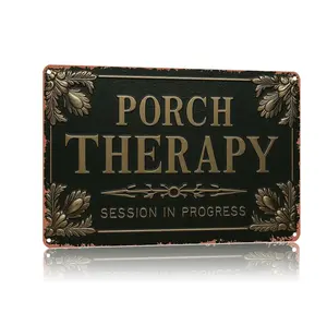 Vintage，Porch Therapy，Session In Progress Metal Signs Text Art Poster Home Wall Decor, Suitable For Bedroom, Living Room, Bar, Restaurants,Fence,Etc.，Warning Sign，8 X 12 Inch