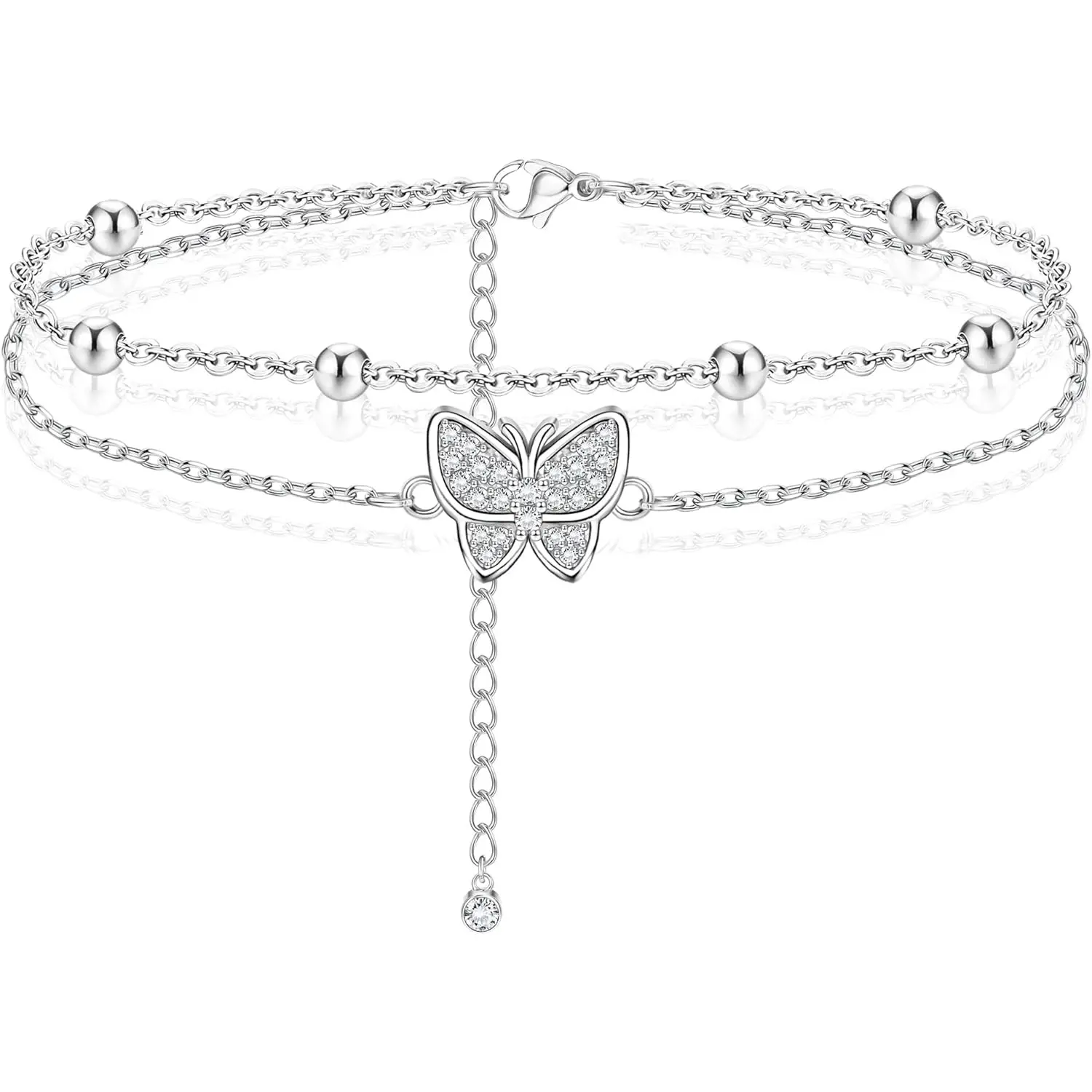 MILACOLATO Silver Anklets for Women 925 Sterling Silver Ankle Bracelet with Infinity Evil Eye, Adjustable Summer Beach Foot Jewelry