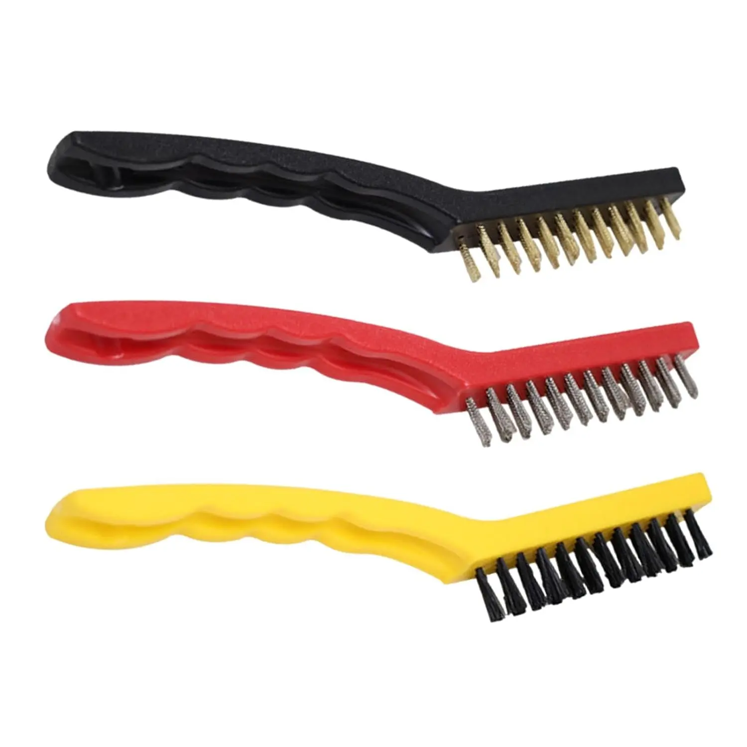 3Pcs Steel Wire Brushes Set with Nylon Hard Bristles, Ergonomic Handle Household Cleaning Tools, Multi-scene Deep Scrub Brush For Rust Removal Stain Cleansing Kitchen Bathroom Workshop Durable Multipurpose Home Care Supplies