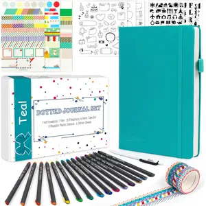 Dotted Journal Kit, Dot Grid Journal Hardcover Planner Notebook Set For Beginners Women Girls Note Taking with Journaling Supplies Stencils Stickers Pens Accessories, A5, 224 Pages, Teal