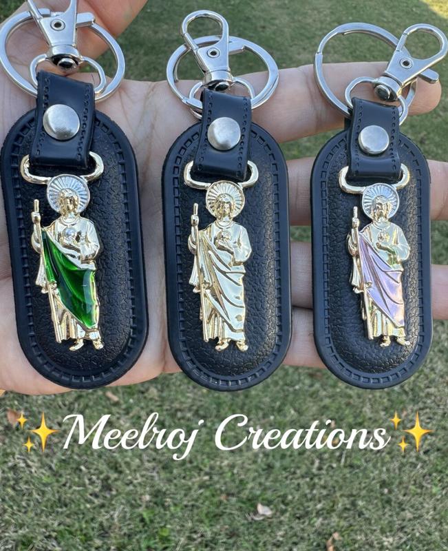 keychain San Judas tadeo stainless steel and leather - TikTok Shop