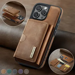 iPhone 16 15 14 13 12 11 Pro Max Plus wallet-style case with card slot, detachable magnetic faux leather holder, 6-card shock-proof case