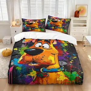 Graffiti-style Scooby-Doo printed duvet cover set, 1 duvet cover & 1/2 coreless pillowcase, this unique design is full of trendy & cool artistic style, perfect for Scooby-Doo cartoon fans, evoking nostalgic childhood memories, soft & comfortable bedding.