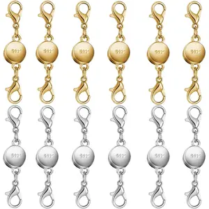 925 Silver and Gold Magnetic Necklace Clasps, Round Necklace Clasp Closures for Jewelry Making,Magnetic Necklace Clasps and Extenders,for Bracelet Necklace and Accessories (12pcs | Gold Silver)