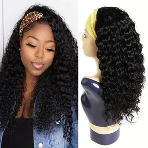 Bling Hair Headband Wig Deep Wave Human Hair For Women Glueless Short Curly Cheap Wig Fall Machine Made Non Lace Brazilian Remy Hair #SummerVibes
