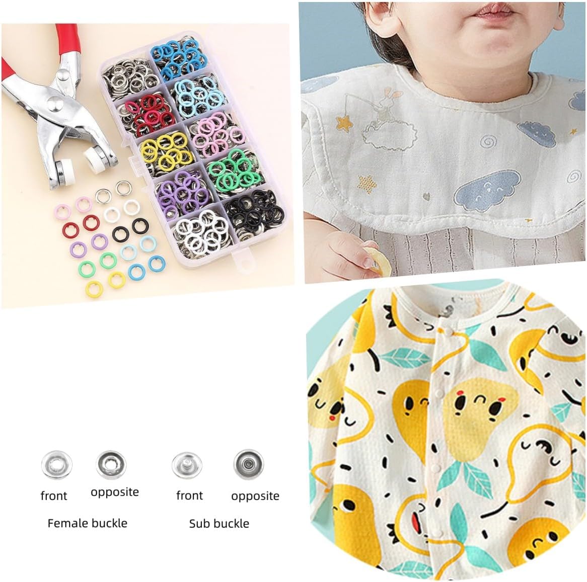 100 Sets Metal 9.5mmSnaps Buttons, Five Claw Buckle Installation Plier Tool Set, Seam Free Invisibility Snap Fastener Plier Tool, Metal Prong Snaps Buttons for Clothing Leather Crafting Sewing