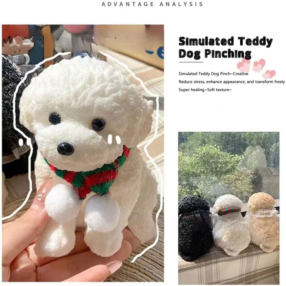 2025 New Gifts Dog Squeeze Toy, Cute Teddy Squeeze Toy, Soft Dog Squeeze Stress Ball with Flocked Surface, Fluffy Cat Fidget Toy for Adults Kids, Easter Christmas and Birthday Gifts