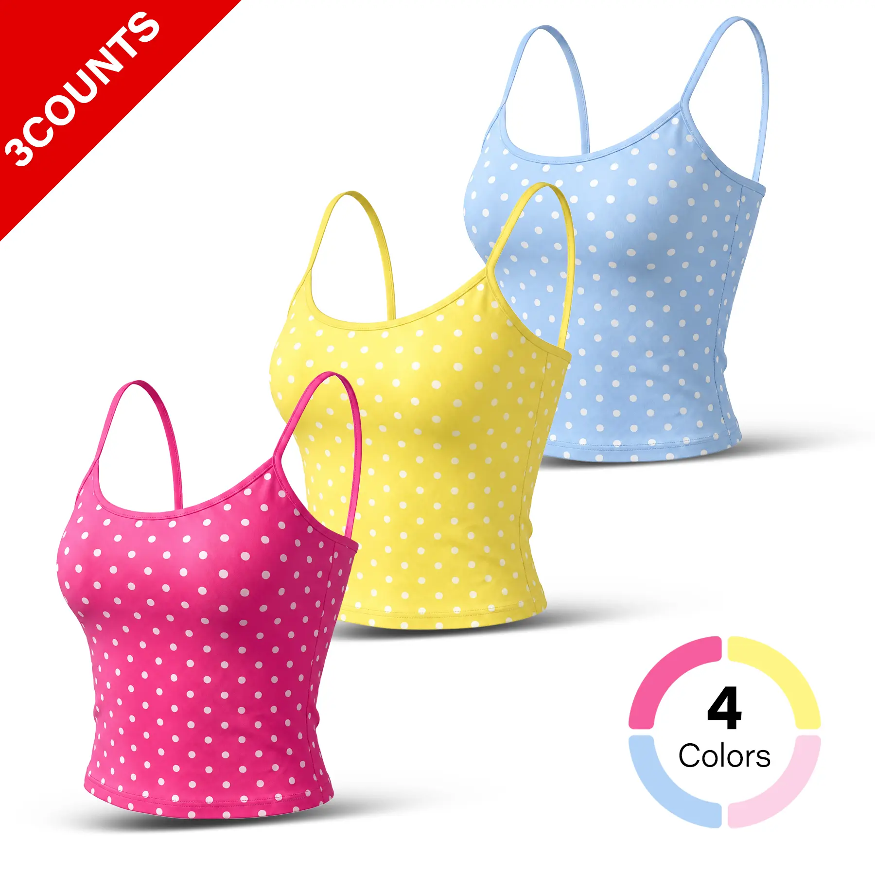 Women's Clothing Polka Dot Cami 3 Pack Tank Tops Spaghetti Strap Crop Top Set of 3 Also Sold as Single Slim Fit Bodycon Fitted Camisole Sexy Y2K Going Out Basic Layering Casual Summer Vest