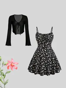 New Fashion Floral Elegant Casual Sleeveless Thin Strap Pure Color Adjustable Fit Halter Dress, Perfect Spring Summer Pairing Womenswear