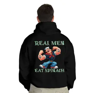 Popeye Gym Hoodie Real Men Eat Spinach Graphic Menswear Custom Cotton Blend Hoodie