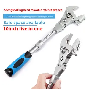 Multifunctional 5-in-1 10inch Telescopic Adjustable Wrench Folding Ratchet Wrench Bathroom Air Conditioner Wrench