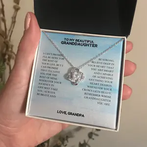 To My Beautiful Granddaughter – Love Knot Necklace with Heartfelt Message – Be Brave, Be Strong