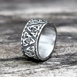 GTHIC Vintage Surrounded Celtic Knot Viking Ring Stainless Steel Band Ring for Men Daily Wear Father's Day Gift