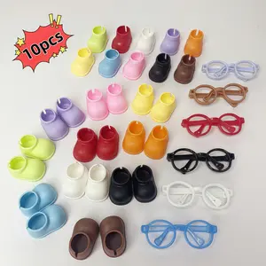 10PCS Shoe & Glasses Decor, Labubu Doll Glasses and Shoe Accessories, Multicolor Soft Rubber Design Footwear for Doll, Multiple Colors, Free Mix & Match, Doll Decoration