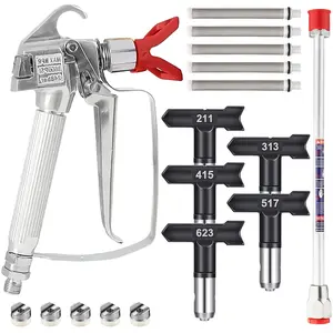 3600 Psi High-Pressure Airless Spray Gun with Nozzle Guard, Includes 5 Nozzles, 5 Filters, 7.87 Inch Extension Rod, Models 211, 313, 415, 517, 623