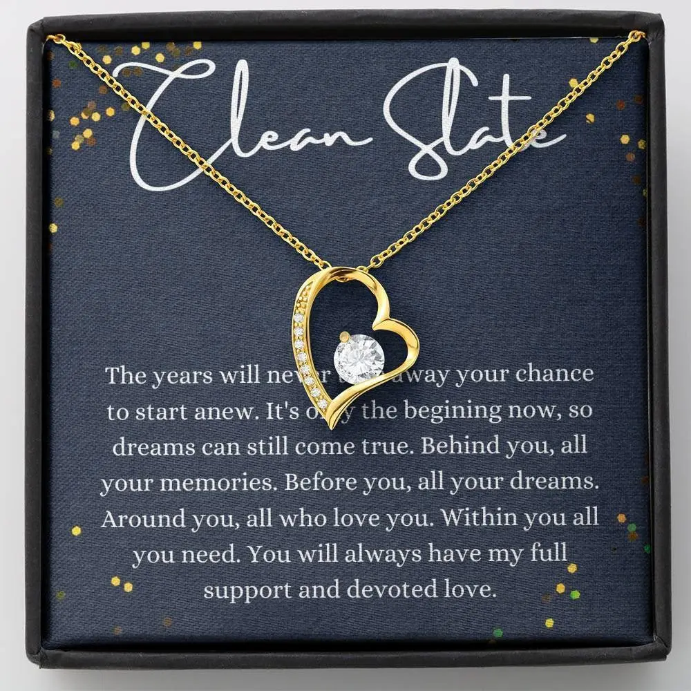 Clean Slate Heart Necklace - Starting Over Gift for Her, Recovery Gift, Sobriety Gift, Encouragement Necklace with Meaningful Message Card