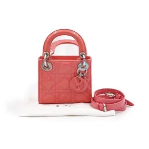 Pre-owned Dior Patent Leather Top Handle Bags Lady Mini Peach Orange JM BPT05