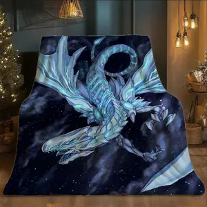 【 JIT 】 A cartoon themed blue eyed and white dragon flannel blanket - comfortable and skin friendly, suitable for sofas and beds, all season use, 100% polyester material, machine washable, suitable for travel, camping, and can be used as a living room
