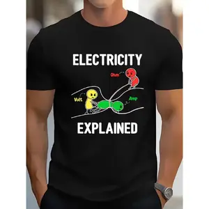 Electrical Principles T-Shirt - Ohm's Law & Circuit Diagram (Voltage/Current/Resistance Icons) - Funny Electrician, Physics Teacher, Engineer Gift - Unisex Science Clothing