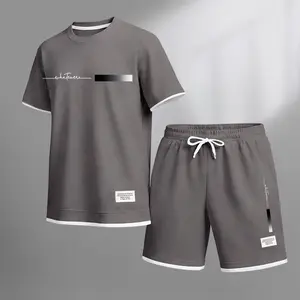 Men's Whatever Letter Print Waffle Fabric Short-Sleeved Shirt And Shorts Set