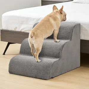 Dog Stairs for Bed & Couch, 3-Step / 4-Step / 5-Step Curved Pet Stairs with High-Density Foam, Non-Slip Dog Steps for Small Dogs & Cats