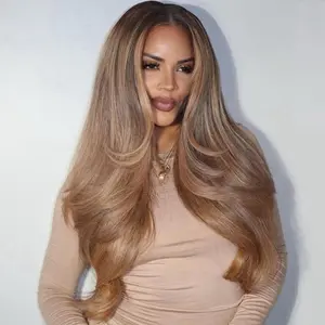 Highlight Gray Ash Blonde Colored Transparent Lace Front Wigs Human Hair Body Wave 13x4 HD Balayage Glueless Pre Plucked for Women 180% Density Medium Cap Size 21-23 Inches Tangle Free Minimal Shedding