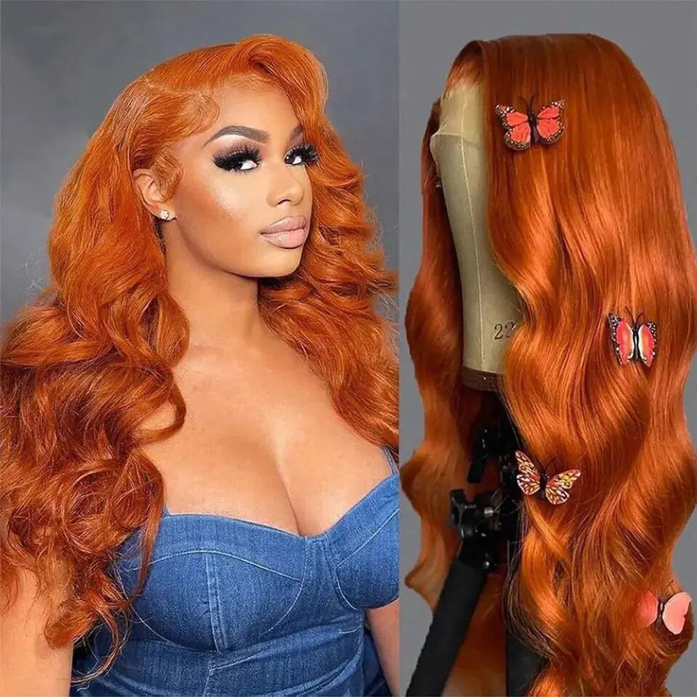 Ginger orange 13x6 Lace Front Wigs human hair Pre Plucked Ginger wigs Human hair 180% Density Body Wave Wigs Humaun hair Colored Free styling, dyeing Black Women Bleached Knots