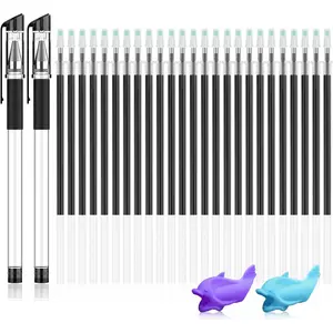 Magic grooved  book disappearing ink pen, 2 transparent pen , 25 replacement refills, 2  grips, Suitable for grooved writing books for  3-5, 's magic copybooks.