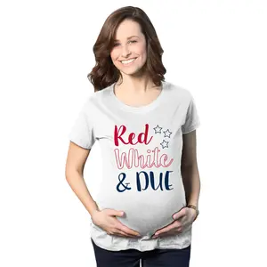 Maternity Red White and Due Pregnancy T Shirt Cute Patriotic Baby Tee for Baby Bump Funny Graphic Maternity Tee Cute Pregnancy Tees With Plus Sizes Pregnant Patriotic Maternity Wear Maternity Shirts