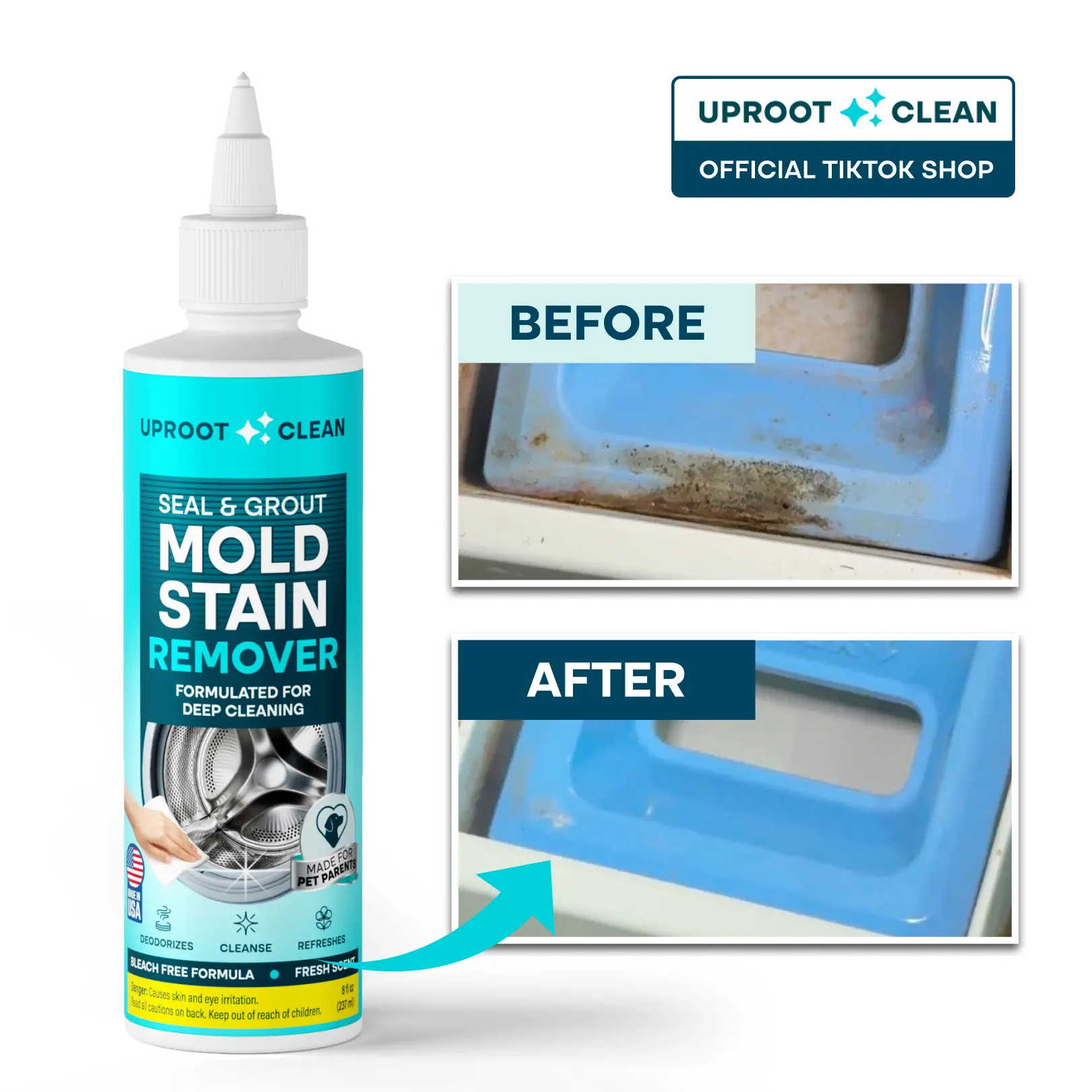 Uproot Clean PET HOME Mold Stain Remover Gel - Bleach-Free Deep Clean & Deodorizer - Works on Washer Gaskets, Grout, Caulk & Tile, Pet-Safe