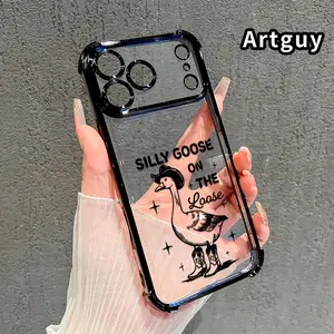 Four Corner Anti-Fall Silly Goose Pattern Phone Case for iPhone 17 Pro Max 16 Air 15 Plus 14 13 12 11 E Shockproof Transparent Electroplated Protective Cover